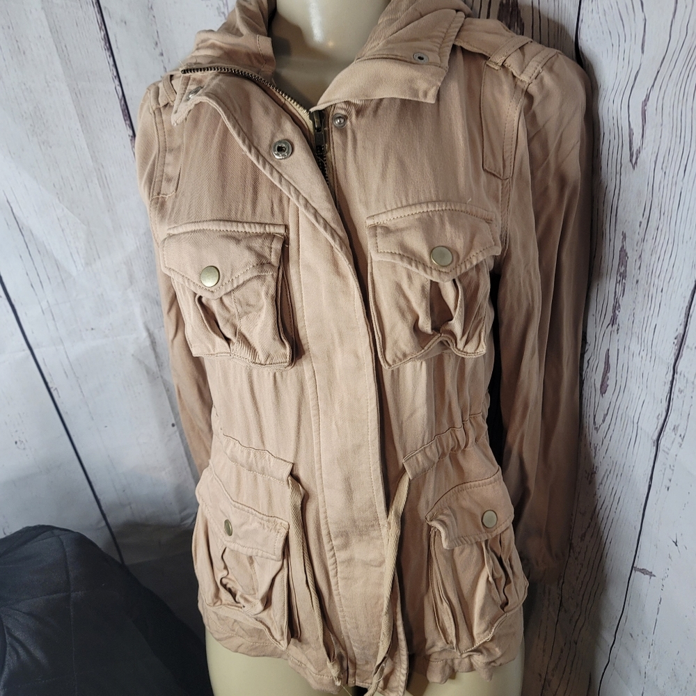 Design Lab Military Jacket Womens Medium Zip Button Pockets Hood
